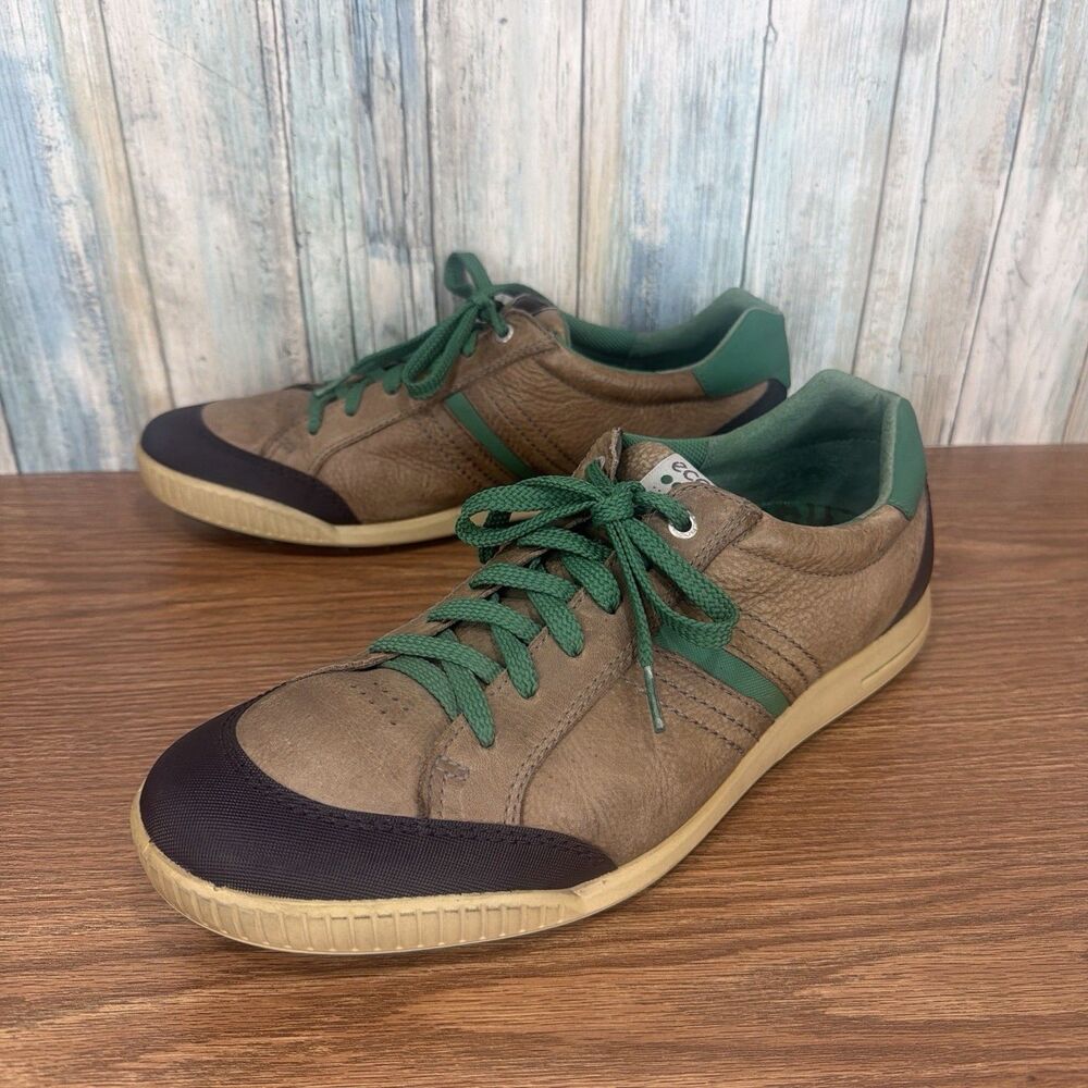 ECCO Mens 46 US 12 12.5 Brown Green Leather Lace Up Casual Sneakers Shoes